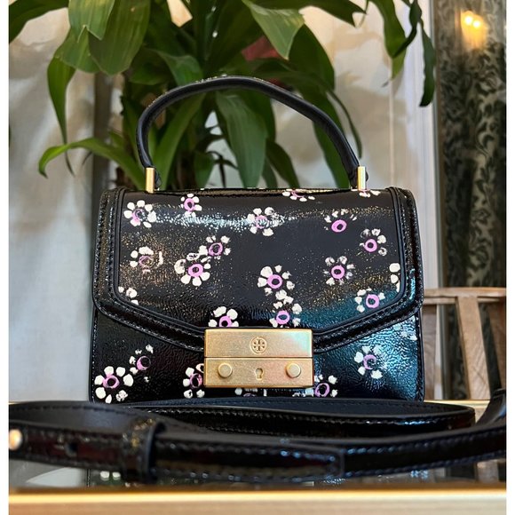 ♦️♦️  TORY BURCH AUTHENTIC BLACK PATENT LEATHER JULIETTE HANDBAG ♦️♦️ - Picture 2 of 15